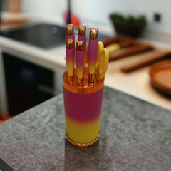 Knife Set with Stand Round-Purple & Yellow