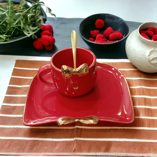 Ceramic Tray Design Mug Set-Red