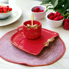 Ceramic Tray Design Mug Set-Red