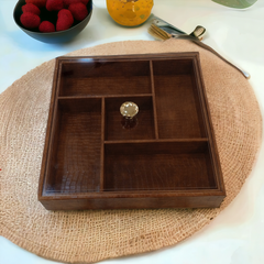 5 Grid Leather Dry Fruit Tray With Lid-Brown