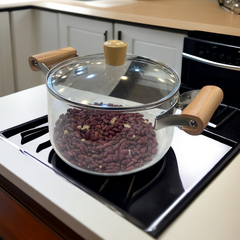 Glass Cooking Pot with Wooden Handle-2500ML