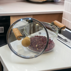 Glass Cooking Pot with Wooden Handle-2500ML