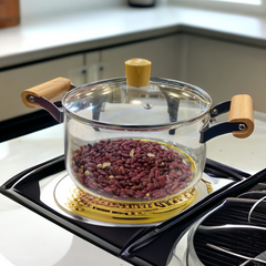Glass Cooking Pot with Wooden Handle-2500ML