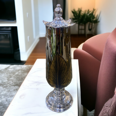 Glass Candle Stand Leaves Design