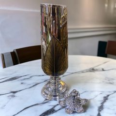 Glass Candle Stand Leaves Design