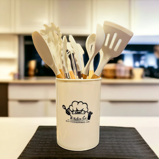 12 PCS Silicone Kitchenware Utensils Set (White)