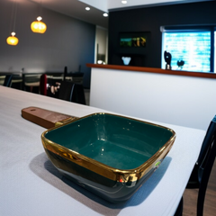 Wooden Handle Serving Dish-Dark Green