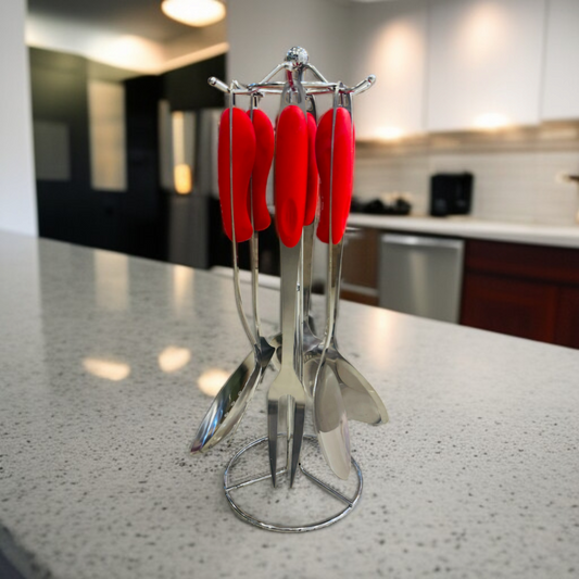 7 Pcs Stainless Steel Kitchen Set (Silicone Handle)