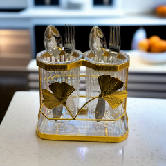 2 Partition Acrylic With Golden Stand Spoon Holder