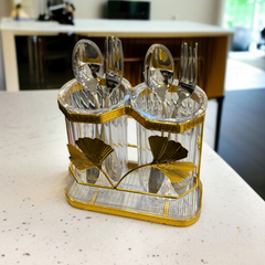 2 Partition Acrylic With Golden Stand Spoon Holder