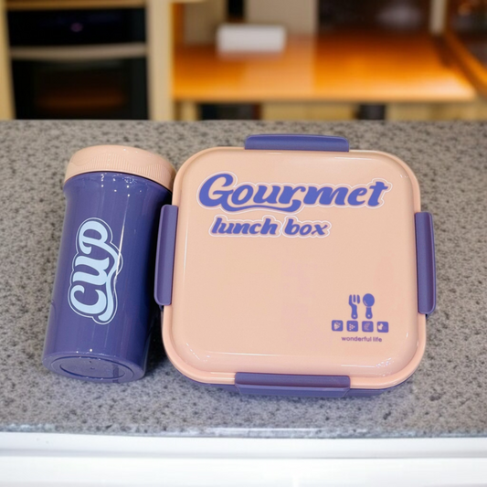 2 Compartment Lunch Box with Bottle-Purple