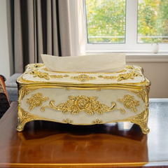 European Style Tissue Paper Box Case-White Gold