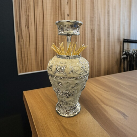 European Pop-up Toothpick Holder White Silver-L