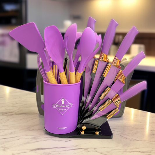 19 Pcs Kitchen Utensils Set-Purple