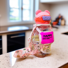 Bear Design Water Bottle-Pink