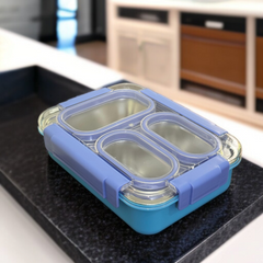 3 Compartments Lunch Box-Blue