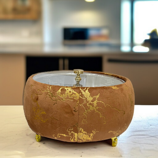 Printed Stainless Steel Velvet Naan Box-Brown