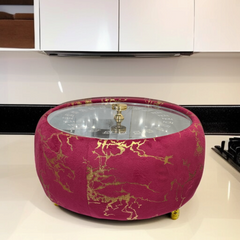Printed Stainless Steel Velvet Naan Box-Mehroon