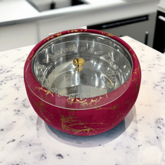 Printed Stainless Steel Velvet Naan Box-Mehroon