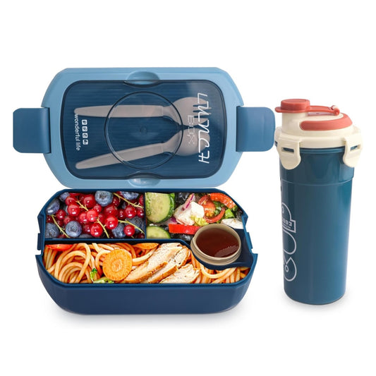 2 Pcs Lunch Box & Bottle Set-Blue