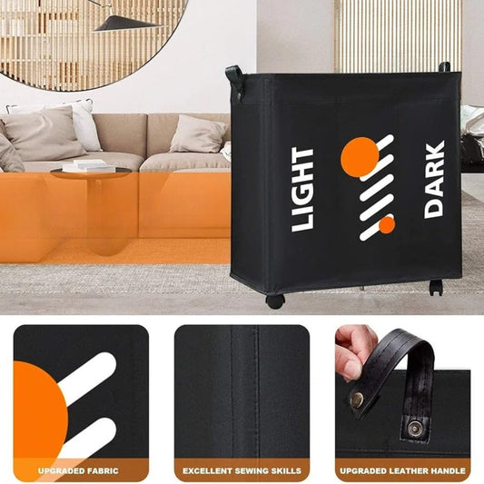 3 Section Laundry Basket with Wheels-Black