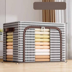 Foldable Clothes Storage Box (66L)-White Brown