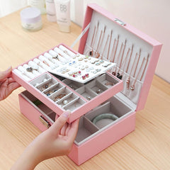 2 Layer Pu Leather Jewellery Box-Pink