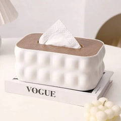 Napkin Holder With Wooden Lid-White
