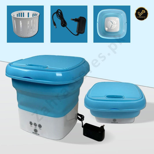 Foldable Small Laundry Machine with Drain Basket-Blue