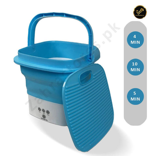 Foldable Small Laundry Machine with Drain Basket-Blue