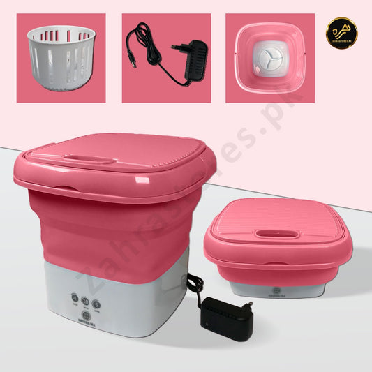 Foldable Small Laundry Machine with Drain Basket-Pink