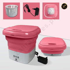 Foldable Small Laundry Machine with Drain Basket-Pink