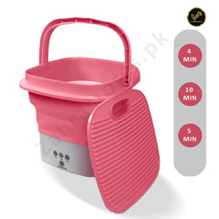 Foldable Small Laundry Machine with Drain Basket-Pink