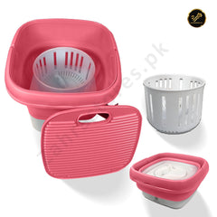 Foldable Small Laundry Machine with Drain Basket-Pink