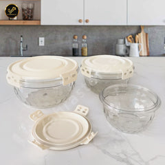 3 Pcs Air Tight Food Boxes (Light Grey)