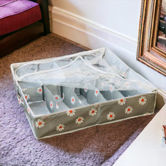 12 Pair Dust Proof shoe organizing Zipper Bag(Grey Flower)