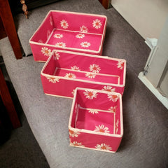 3 Pc Printed Storage Organizer-Pink Flower