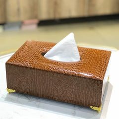 Leather Dustbin+Tissue Box-Brown