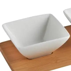 3 Pc Ceramic Bowl Set with Wooden Tray