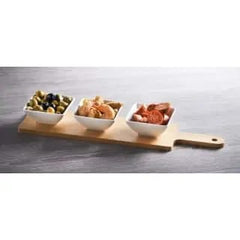 3 Pc Ceramic Bowl Set with Wooden Tray
