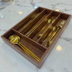 5 Grid Leather Cutlery Holder -Brown