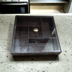 5 Grid Leather Dry Fruit Tray With Lid-Light Brown