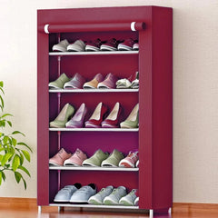 5 Tier Shoe Rack With Dustproof Cover-Mehroon