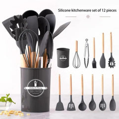 12 PCS Silicone Kitchenware Cooking Utensils Set(Black)