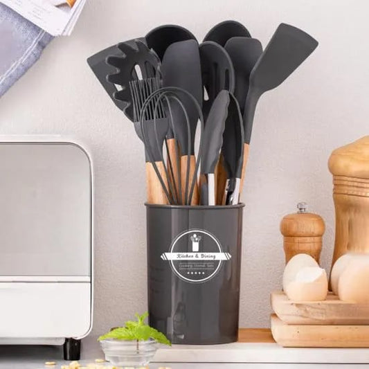 12 PCS Silicone Kitchenware Cooking Utensils Set(Black)