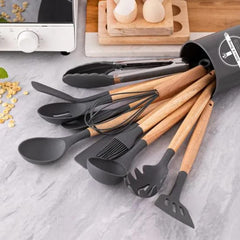 12 PCS Silicone Kitchenware Cooking Utensils Set(Black)