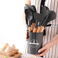 12 PCS Silicone Kitchenware Cooking Utensils Set(Black)