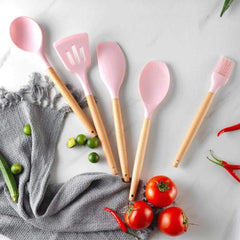 12 PCS Silicone Kitchenware Cooking Utensils Set (Light Pink)