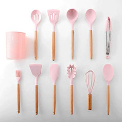 12 PCS Silicone Kitchenware Cooking Utensils Set (Light Pink)