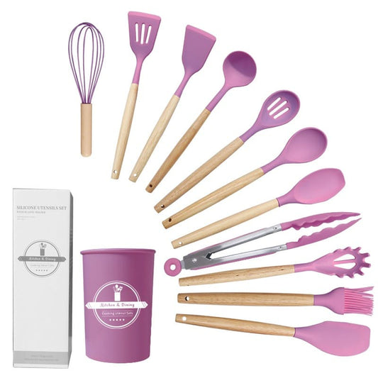 12 PCS Silicone Kitchenware Cooking Utensils Set(Purple)